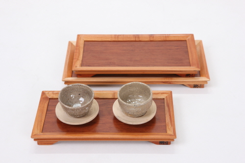 Cedrela Snensis Tray for Two Teacups  Made in Korea